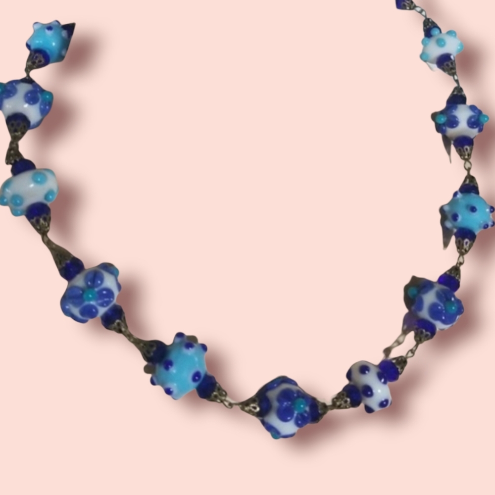 Hand Crafted Repurposed Vintage Lampwork Glass Bead Necklace - Picture 1 of 14
